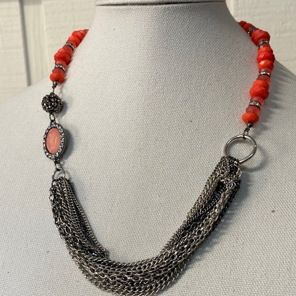 Beautiful orange faceted bead and rhinestone necklace - Picture 1 of 5